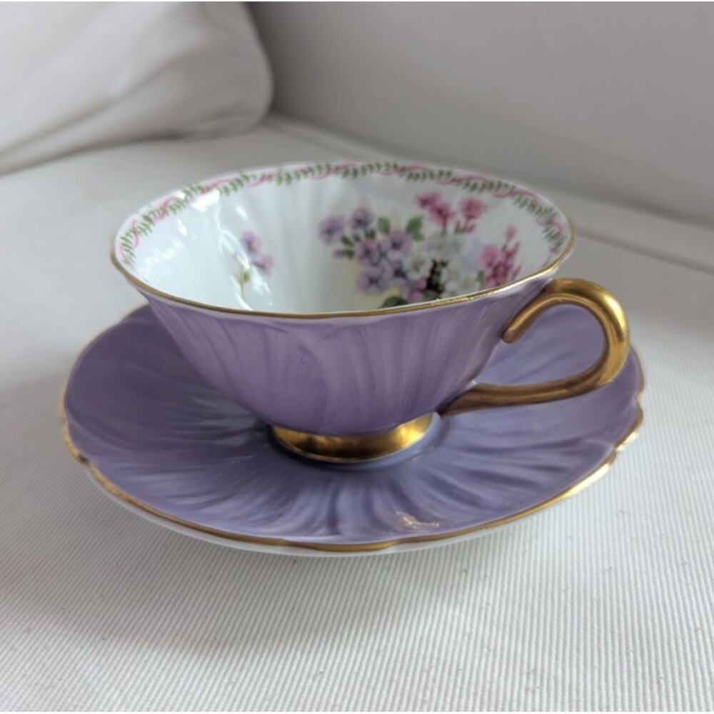 Vintage Shelley Bone China Wildflower Lilac Oleander Shape Tea cup & Saucer